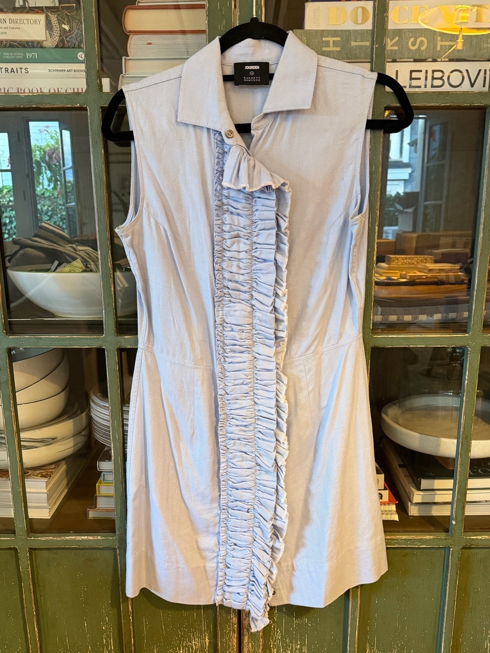 Jourden x Barneys New York Ruffle Shirt Dress Blue Cotton Mini Size FR 40/US 4